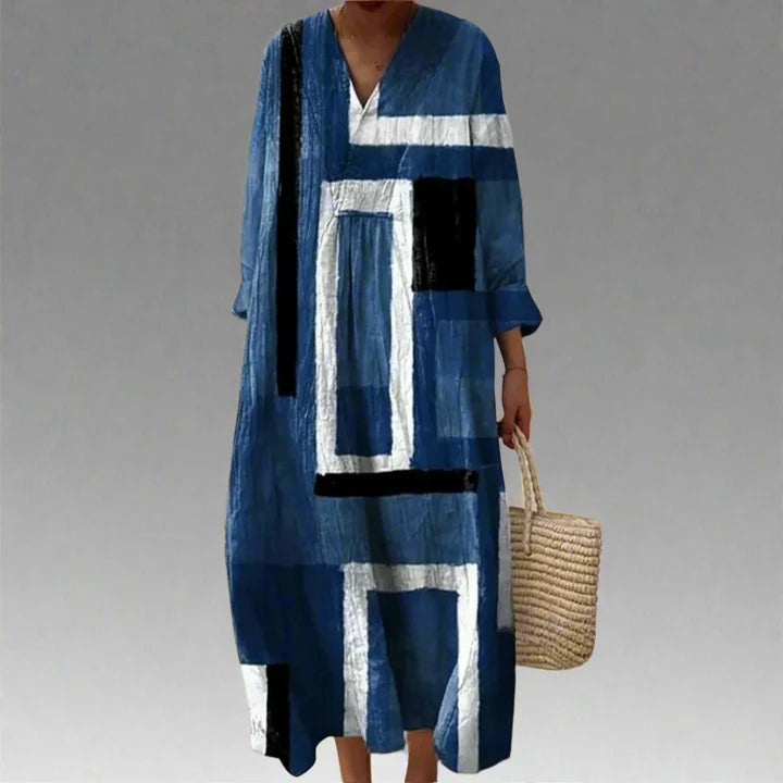 Monique – Abstract Navy Relaxed Maxi Dress