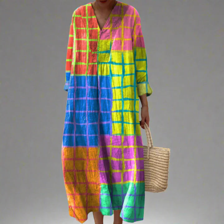 Leona – Vibrant Checkered Maxi Dress