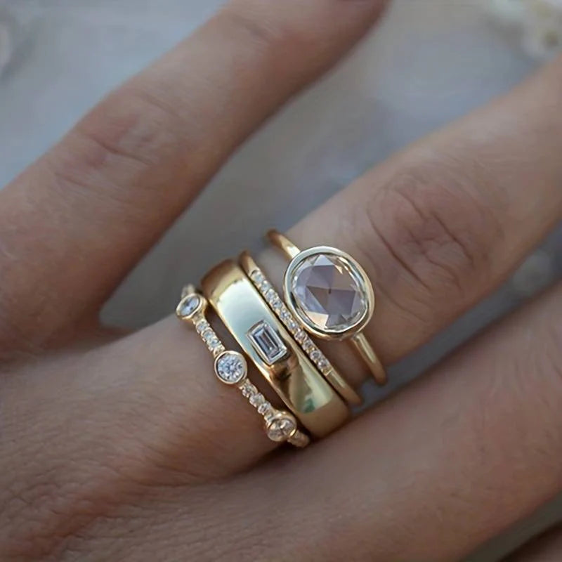 Lila – Vintage Gold & Zirconia Ring Set