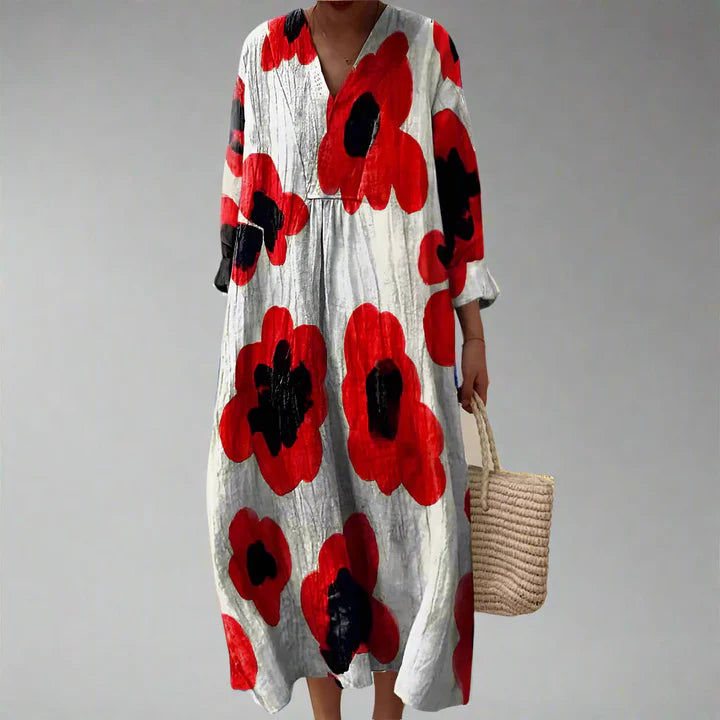 Barbara – Bold Poppy Print Cotton Maxi Dress