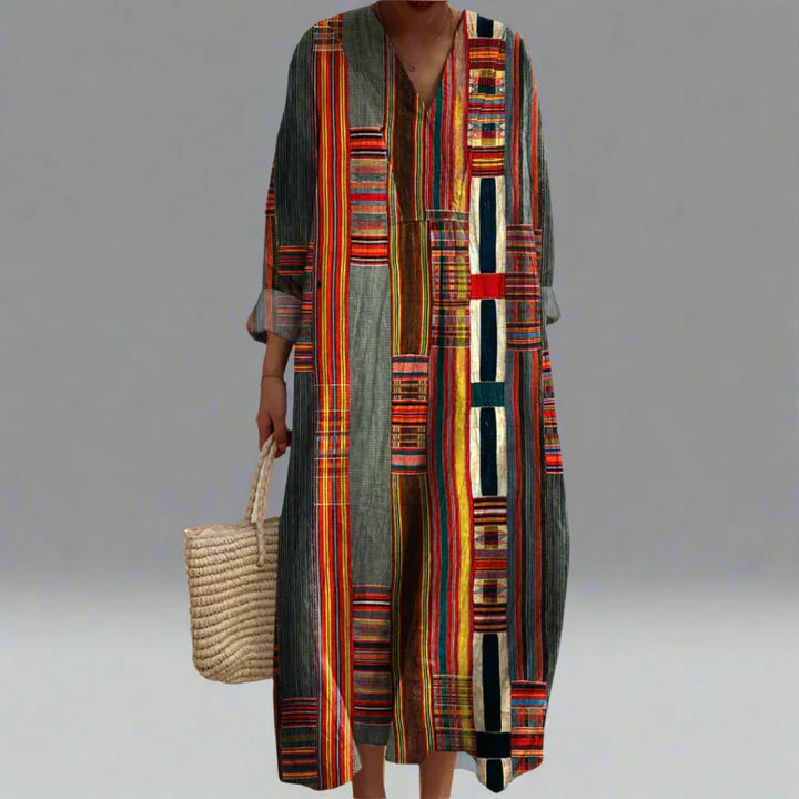 Marianne – Geometric Striped Boho Maxi Dress