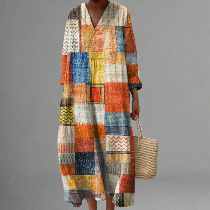 Hazel – Patchwork Harmony Boho Maxi Dress