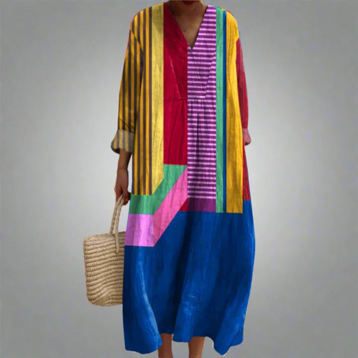 Ruth – Airy Maxi Dress with Colourblock Design
