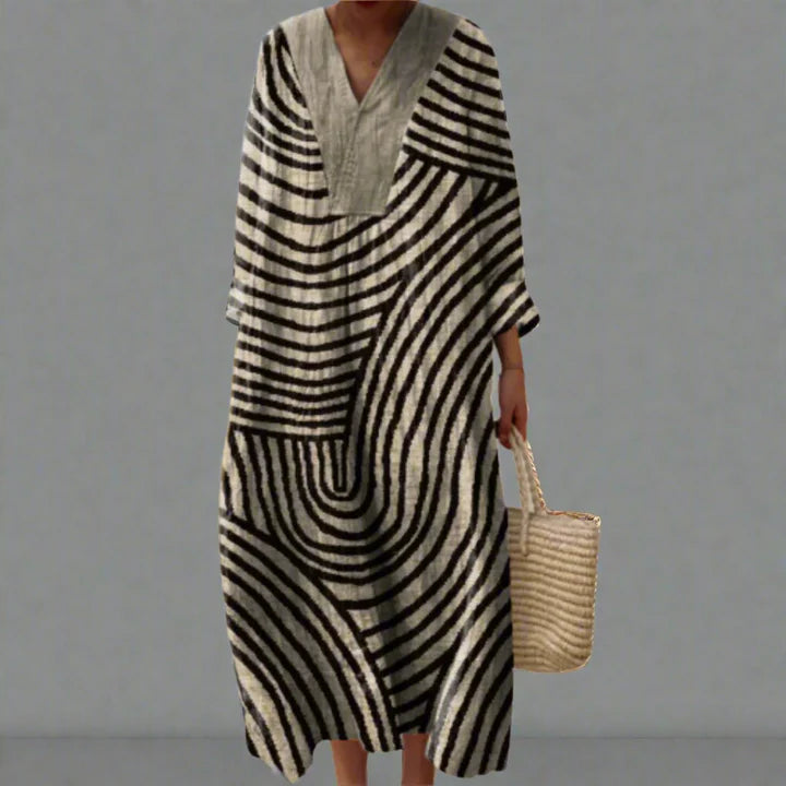 Irene – Monochrome Maze Flow Dress