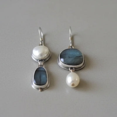 Vintage Blue Stone Pearl Earrings