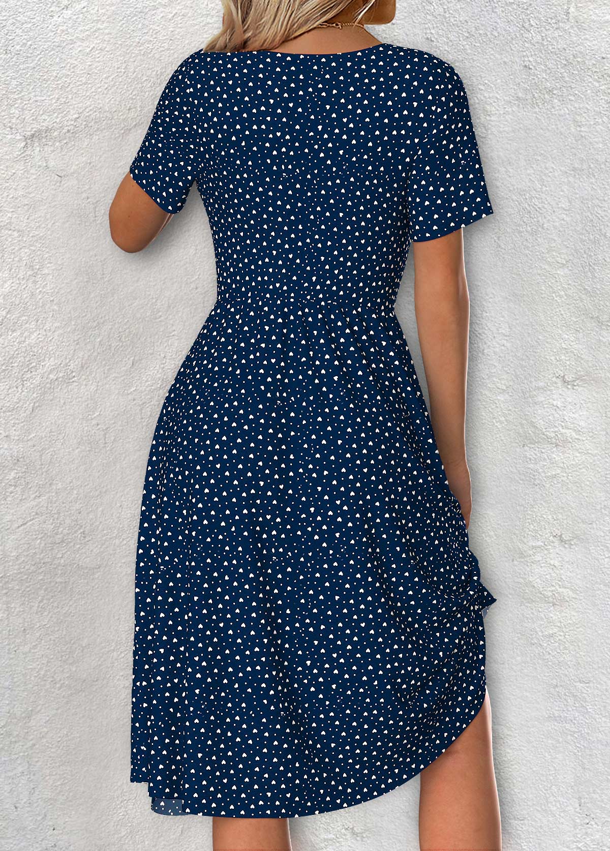 Claire – Navy Polka Dot V Neck Dress