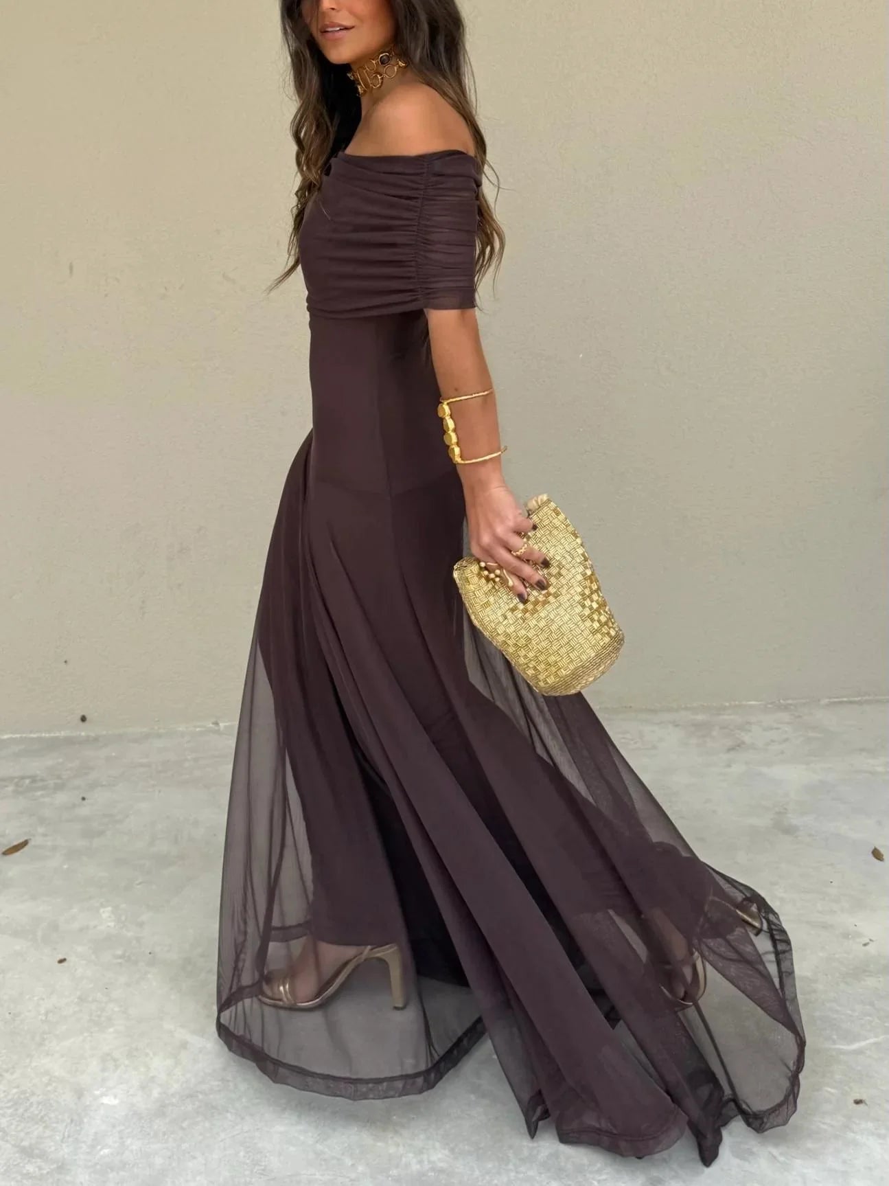 Zoe – Off Shoulder Chiffon Maxi Dress