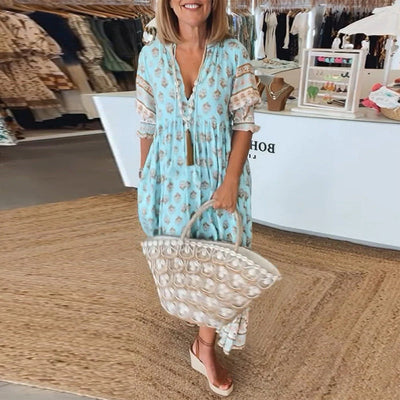 Rue – Casual Printed V-Neck Dress