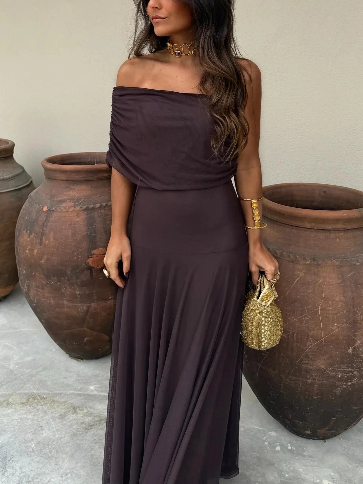 Zoe – Off Shoulder Chiffon Maxi Dress