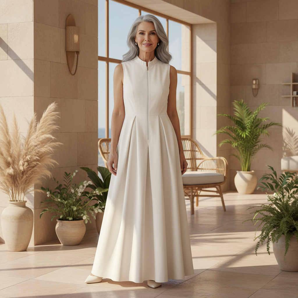 Selene – Pleated Zip-Front Midi Dress