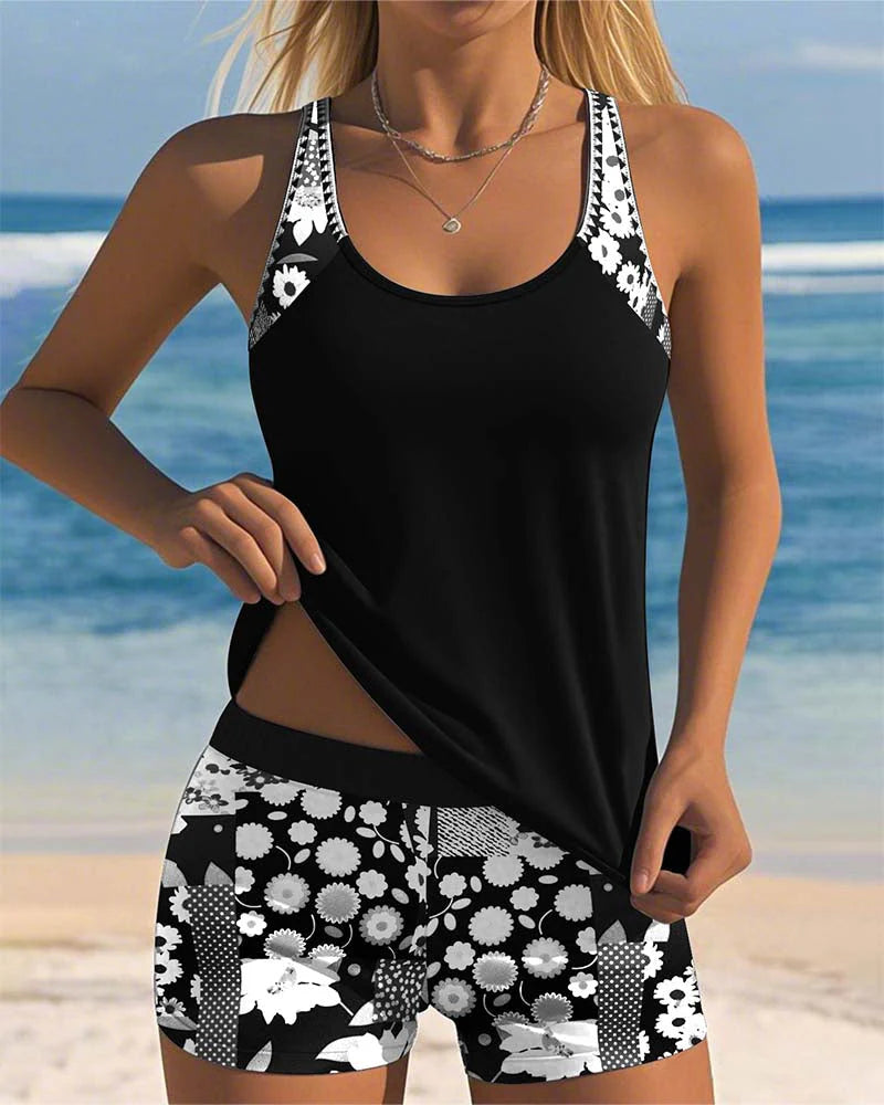 Yvette - Swimsuit Tank Top with Printed Boxer Set