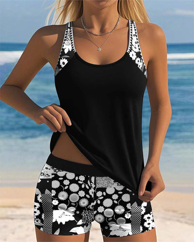 Yvette - Swimsuit Tank Top with Printed Boxer Set