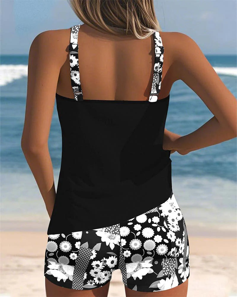 Yvette - Swimsuit Tank Top with Printed Boxer Set