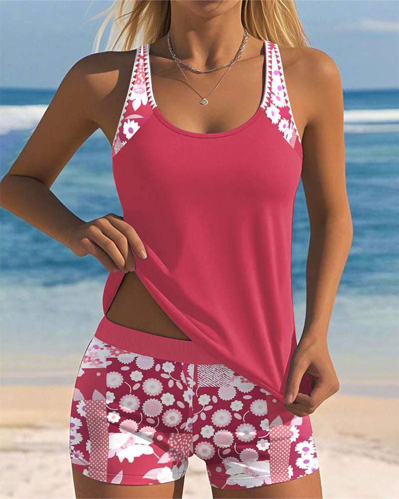 Yvette - Swimsuit Tank Top with Printed Boxer Set