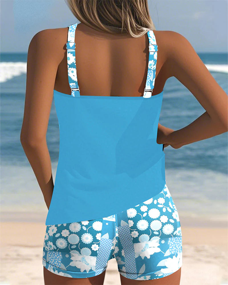 Yvette - Swimsuit Tank Top with Printed Boxer Set