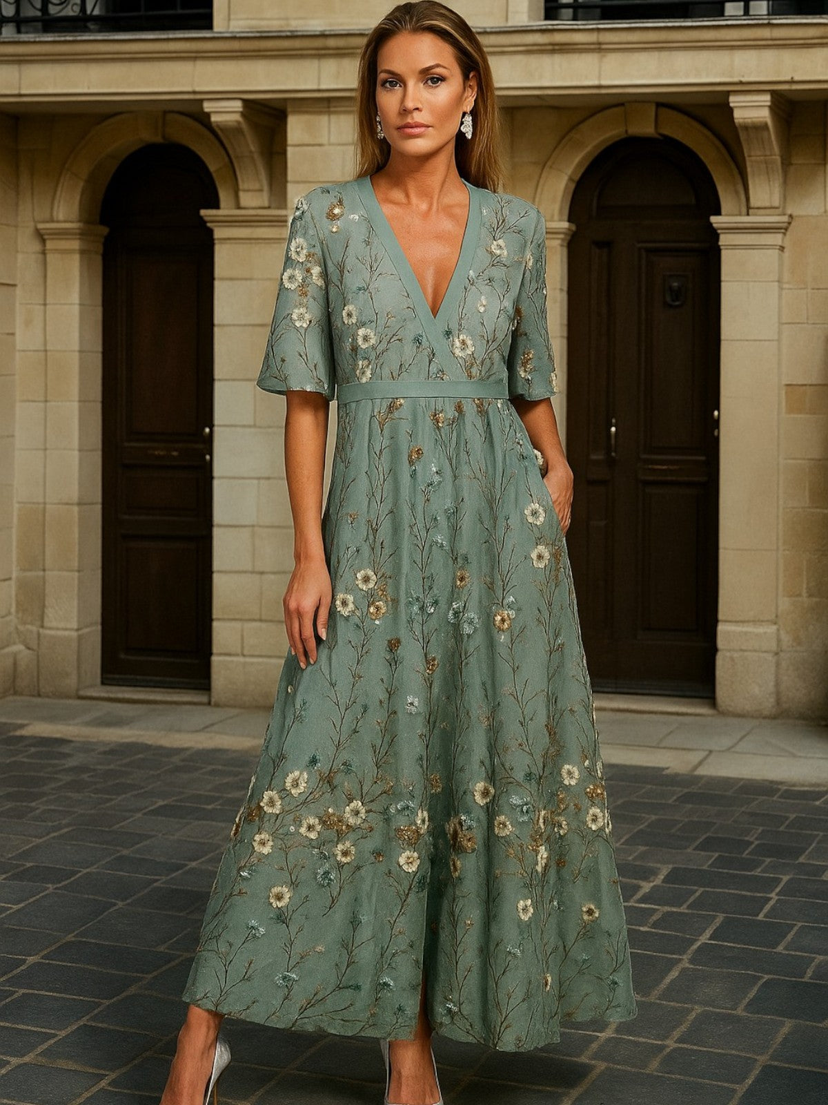 Hazel – Elegant V-Neck Boho Dress